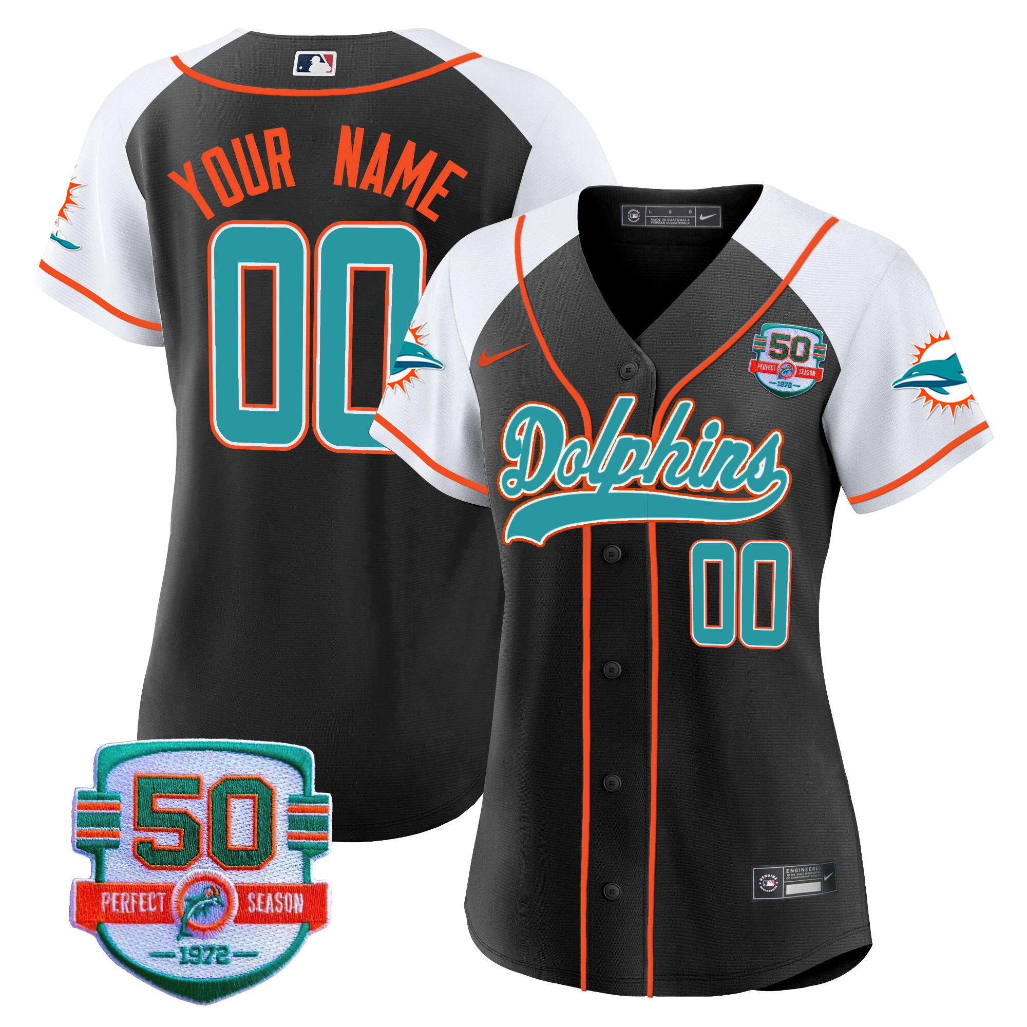Dolphins 50th 1972 Perfect Season Patch Baseball Custom Jersey - All Stitched - Image 7