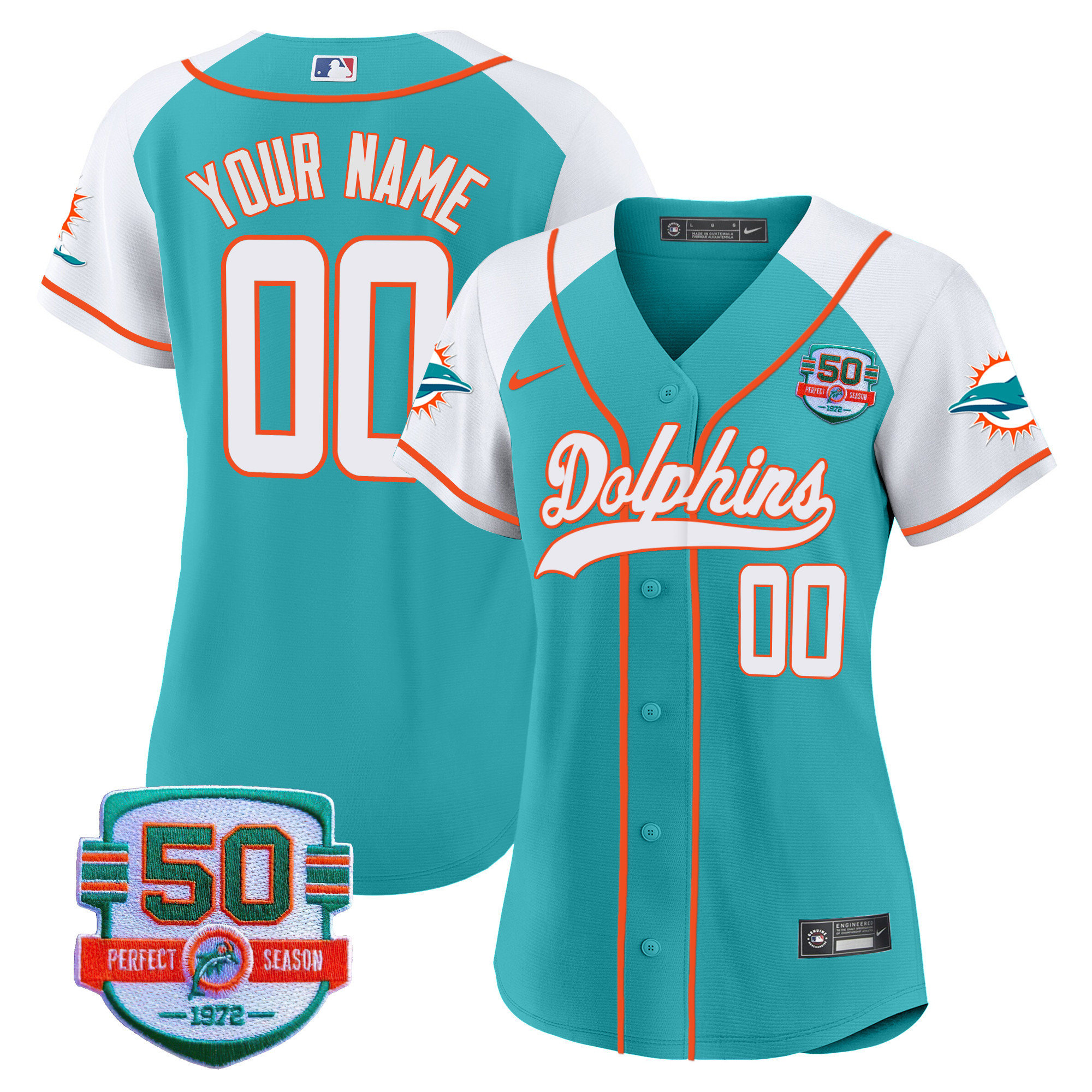Dolphins 50th 1972 Perfect Season Patch Baseball Custom Jersey - All Stitched - Image 8