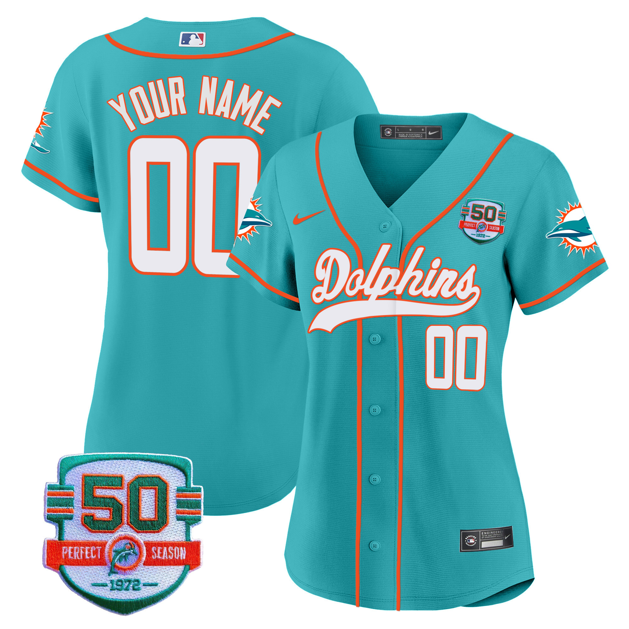 Dolphins 50th 1972 Perfect Season Patch Baseball Custom Jersey - All Stitched - Image 9
