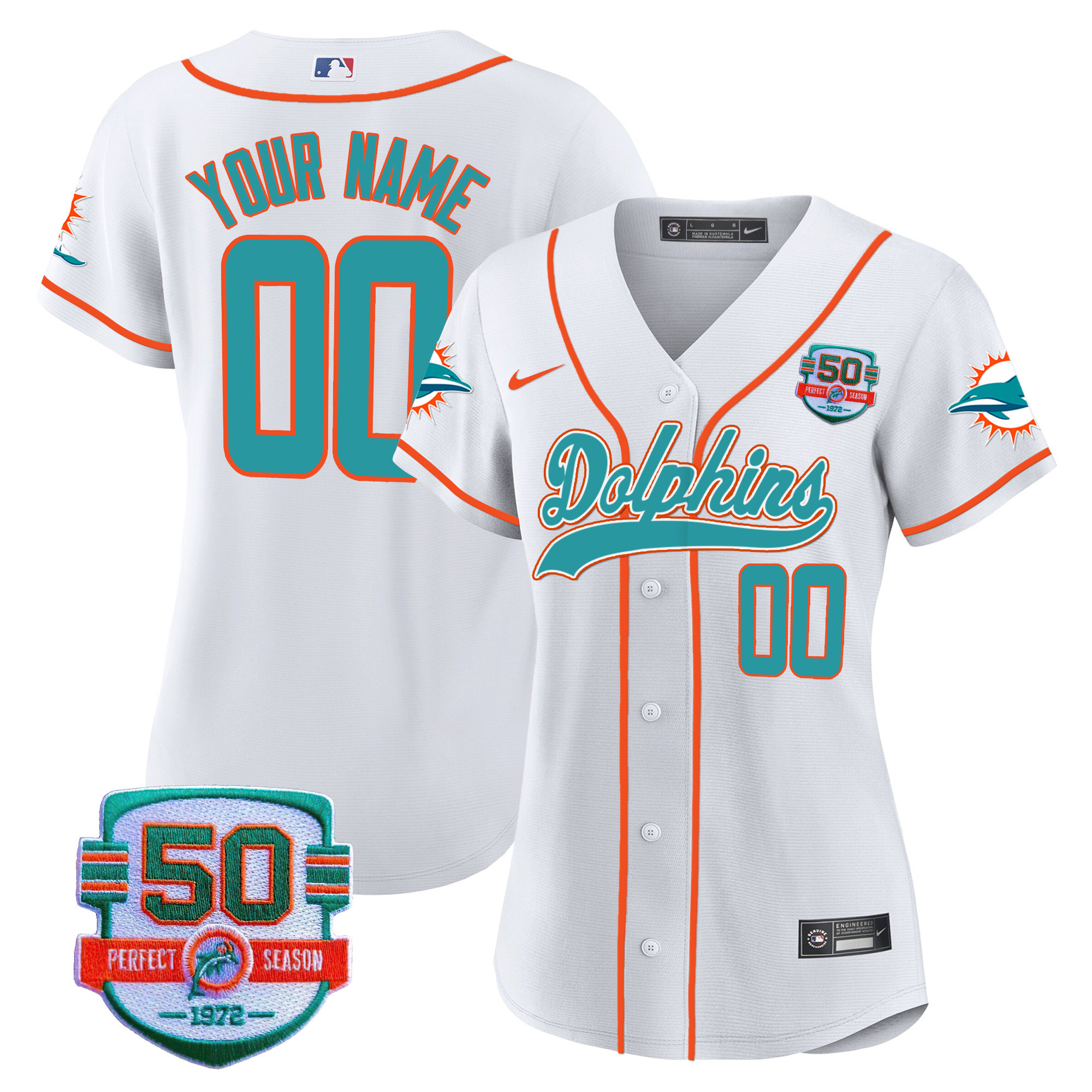 Dolphins 50th 1972 Perfect Season Patch Baseball Custom Jersey - All Stitched - Image 10