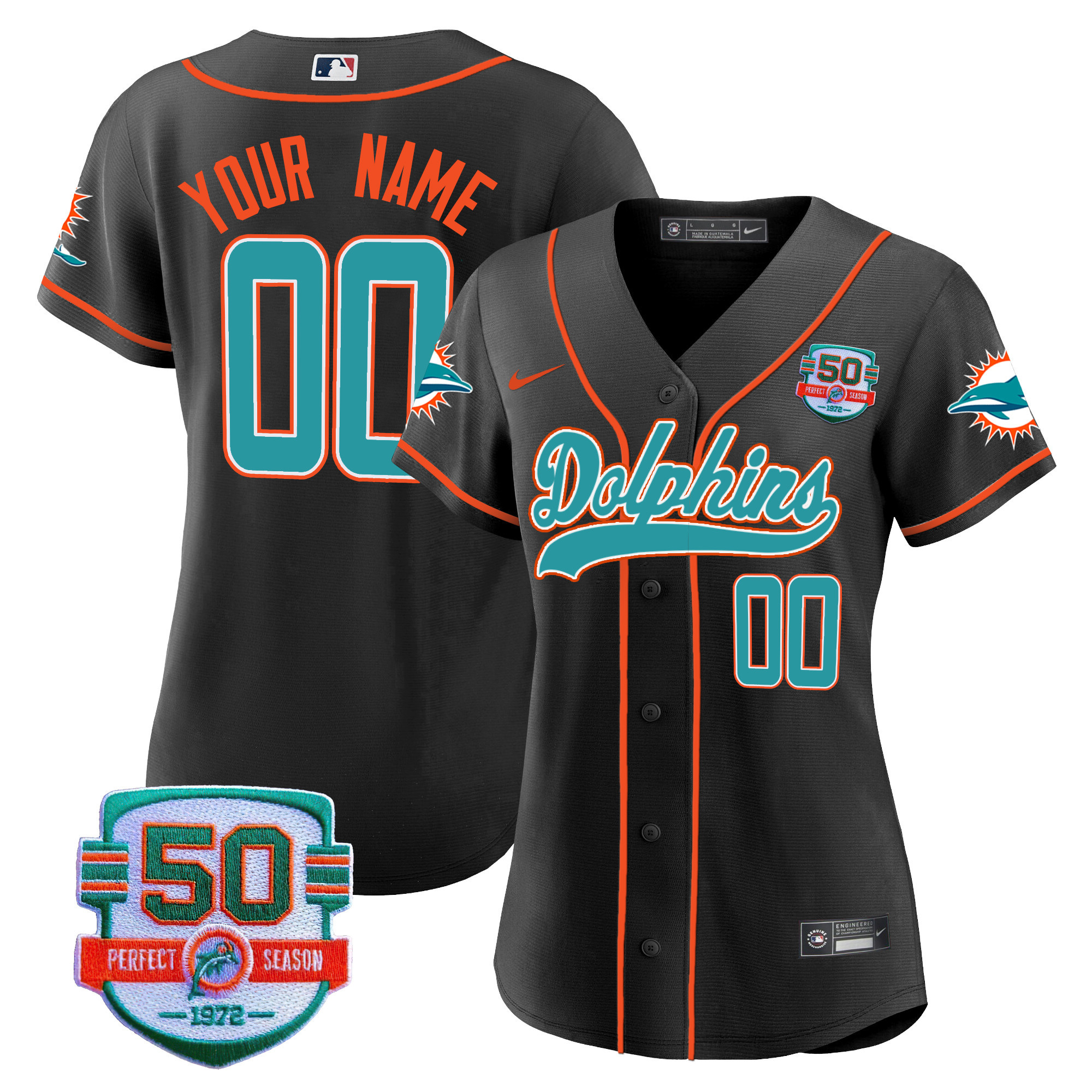 Dolphins 50th 1972 Perfect Season Patch Baseball Custom Jersey - All Stitched - Image 11