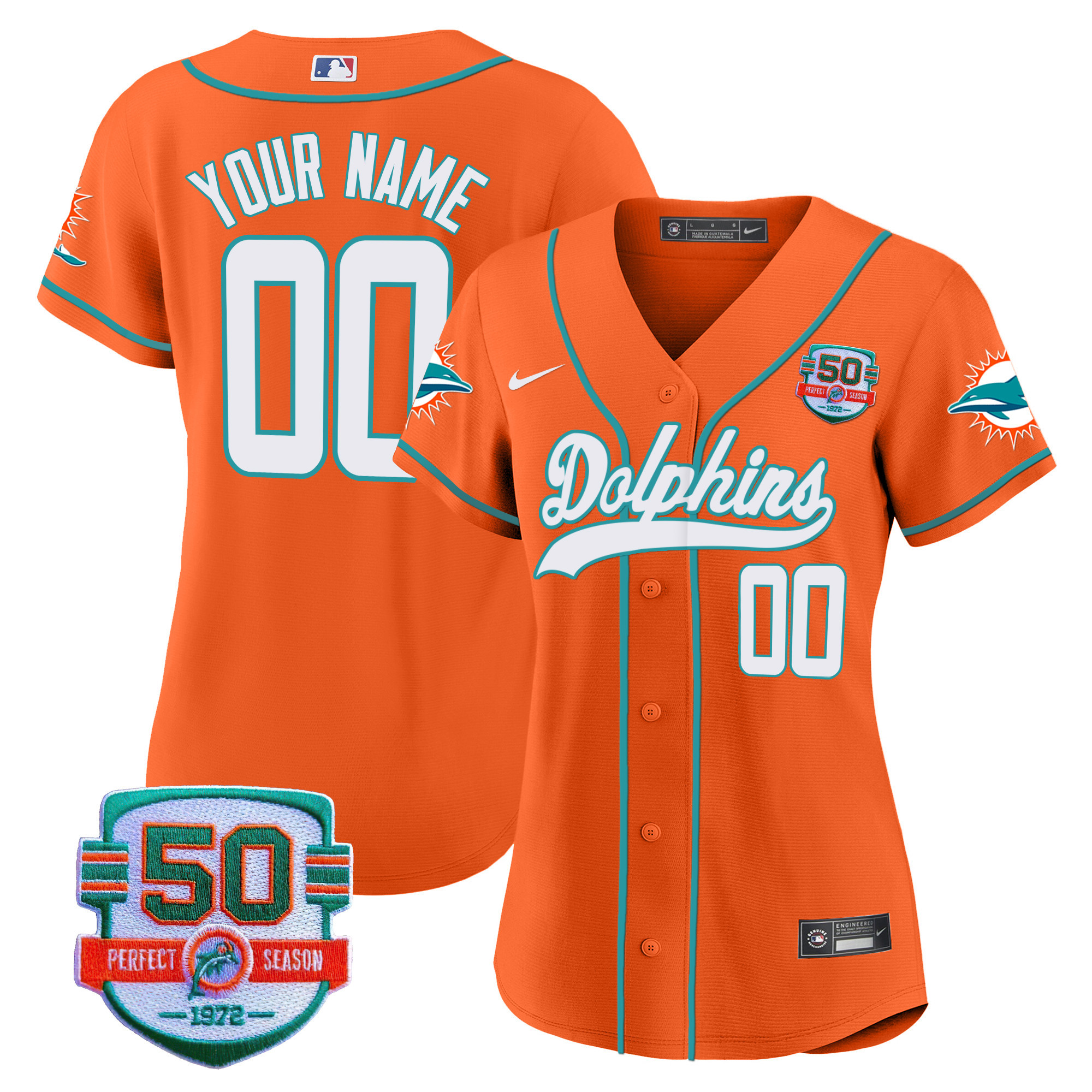 Dolphins 50th 1972 Perfect Season Patch Baseball Custom Jersey - All Stitched - Image 12