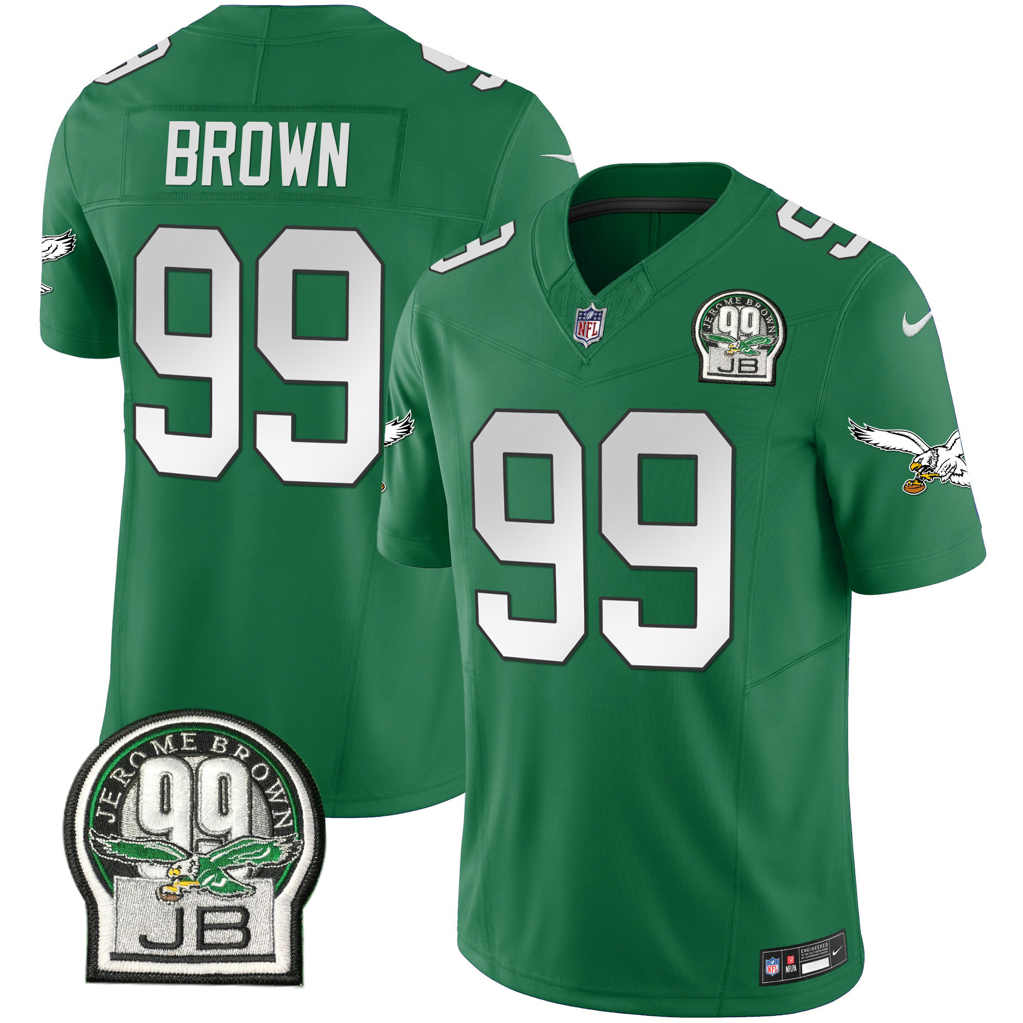 Men's Eagles Jerome Brown Patch Kelly Green Alternate Jersey - All Stitched - Image 40