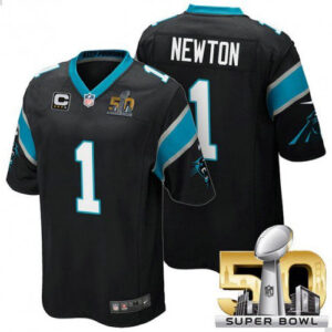 Cam Newton Carolina Panthers Super Bowl 50 Black Jersey - All Stitched