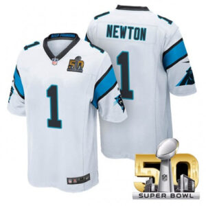 Cam Newton Carolina Panthers Super Bowl 50 White Jersey - All Stitched
