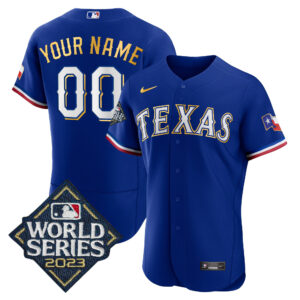 Texas Rangers 2023 World Series Flex Base Gold Trim Custom Jersey - All Stitched