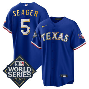 Men's Texas Rangers 2023 World Series Cool Base Gold Trim Jersey - All Stitched