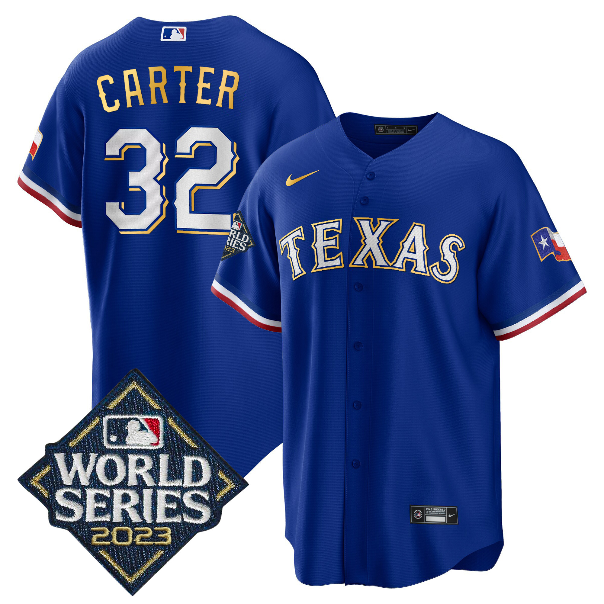 Men's Texas Rangers 2023 World Series Cool Base Gold Trim Jersey - All Stitched - Image 7