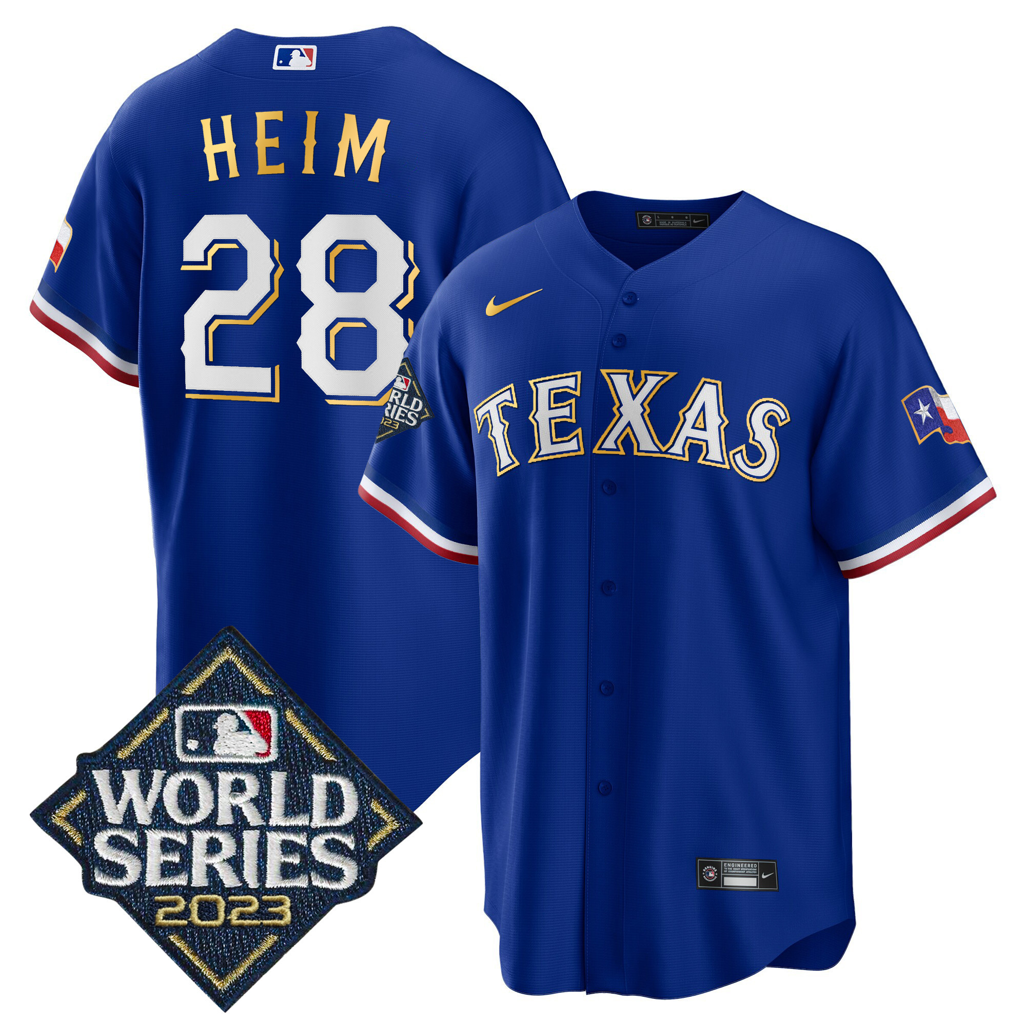 Men's Texas Rangers 2023 World Series Cool Base Gold Trim Jersey - All Stitched - Image 8