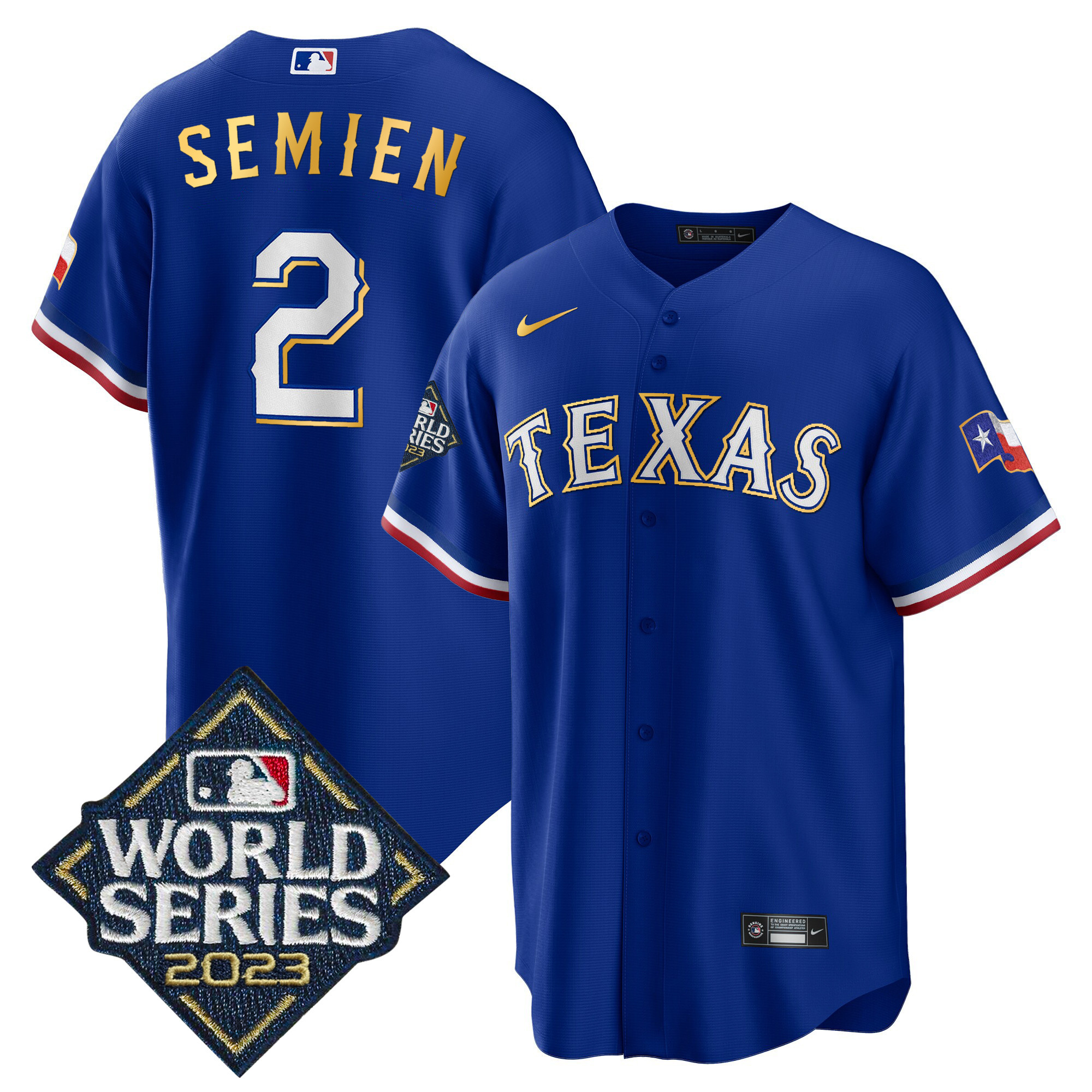 Men's Texas Rangers 2023 World Series Cool Base Gold Trim Jersey - All Stitched - Image 2