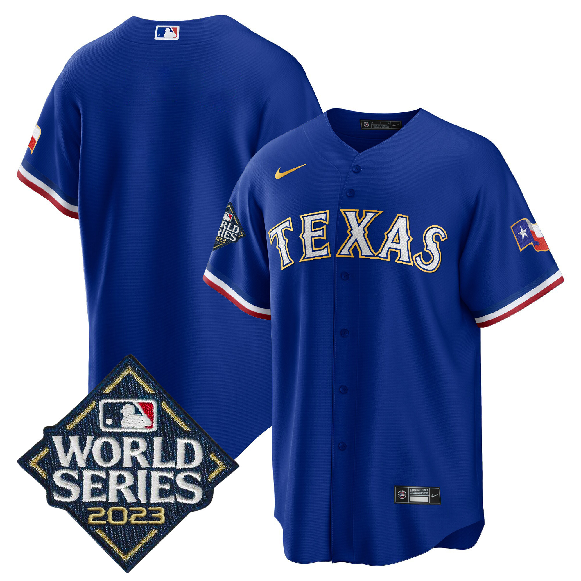 Men's Texas Rangers 2023 World Series Cool Base Gold Trim Jersey - All Stitched - Image 10