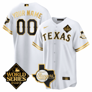 Texas Rangers 2023 World Series & Texas State Patch Gold Custom Jersey - All Stitched