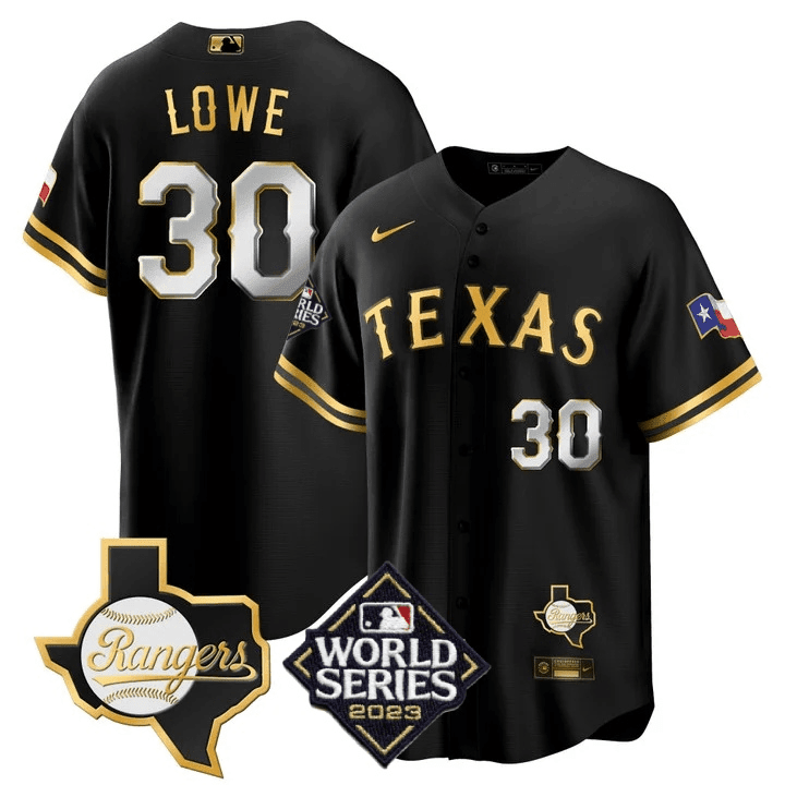 Men’s Texas Rangers 2023 World Series & Texas State Patch Cool Base Gold Jersey V2 – All Stitched - Image 5