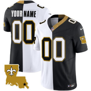New Orleans Saints White Black Split Custom Jersey - All Stitched