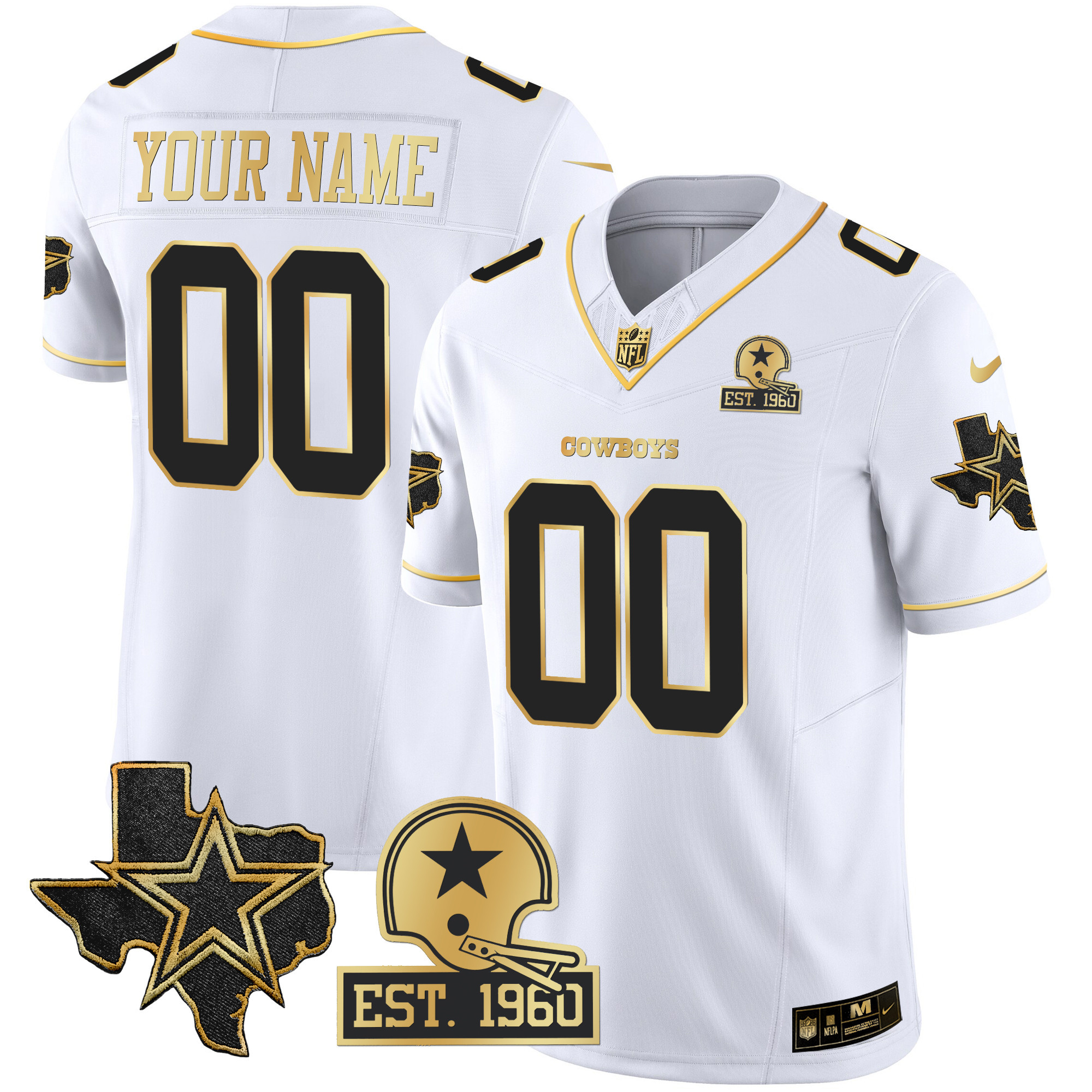 Cowboys Texas Patch Gold Vapor Custom Jersey - All Stitched - Image 3