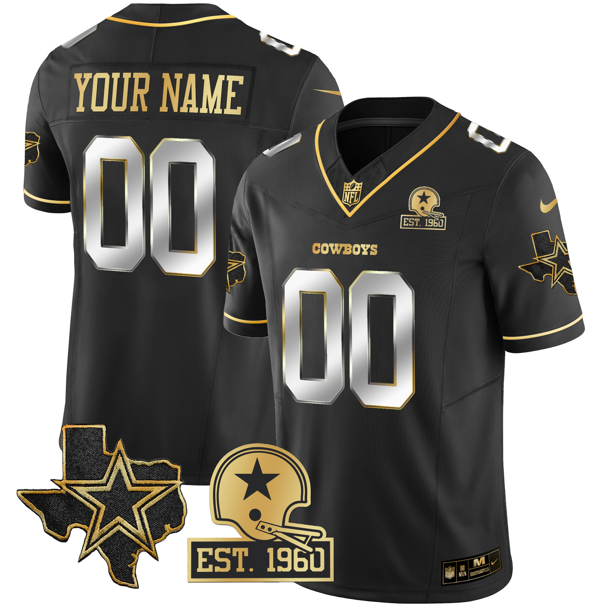 Cowboys Texas Patch Gold Vapor Custom Jersey - All Stitched - Image 4
