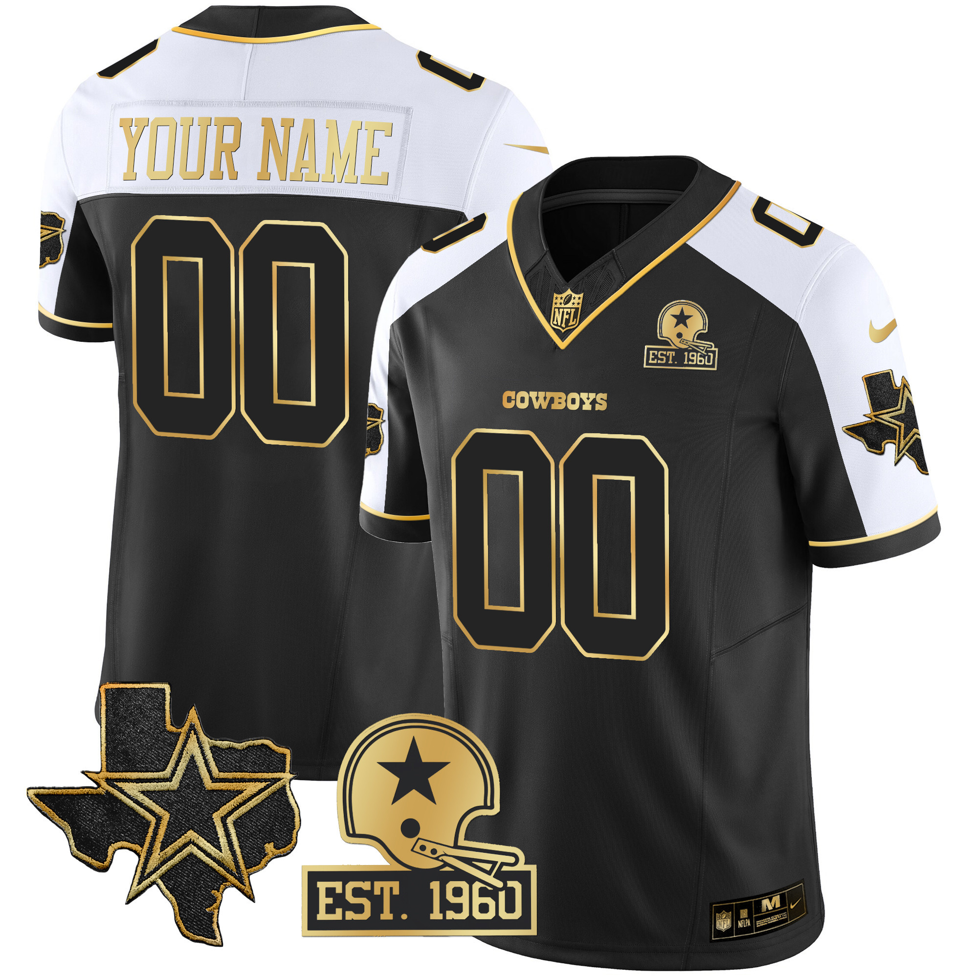 Cowboys Texas Patch Gold Vapor Custom Jersey - All Stitched