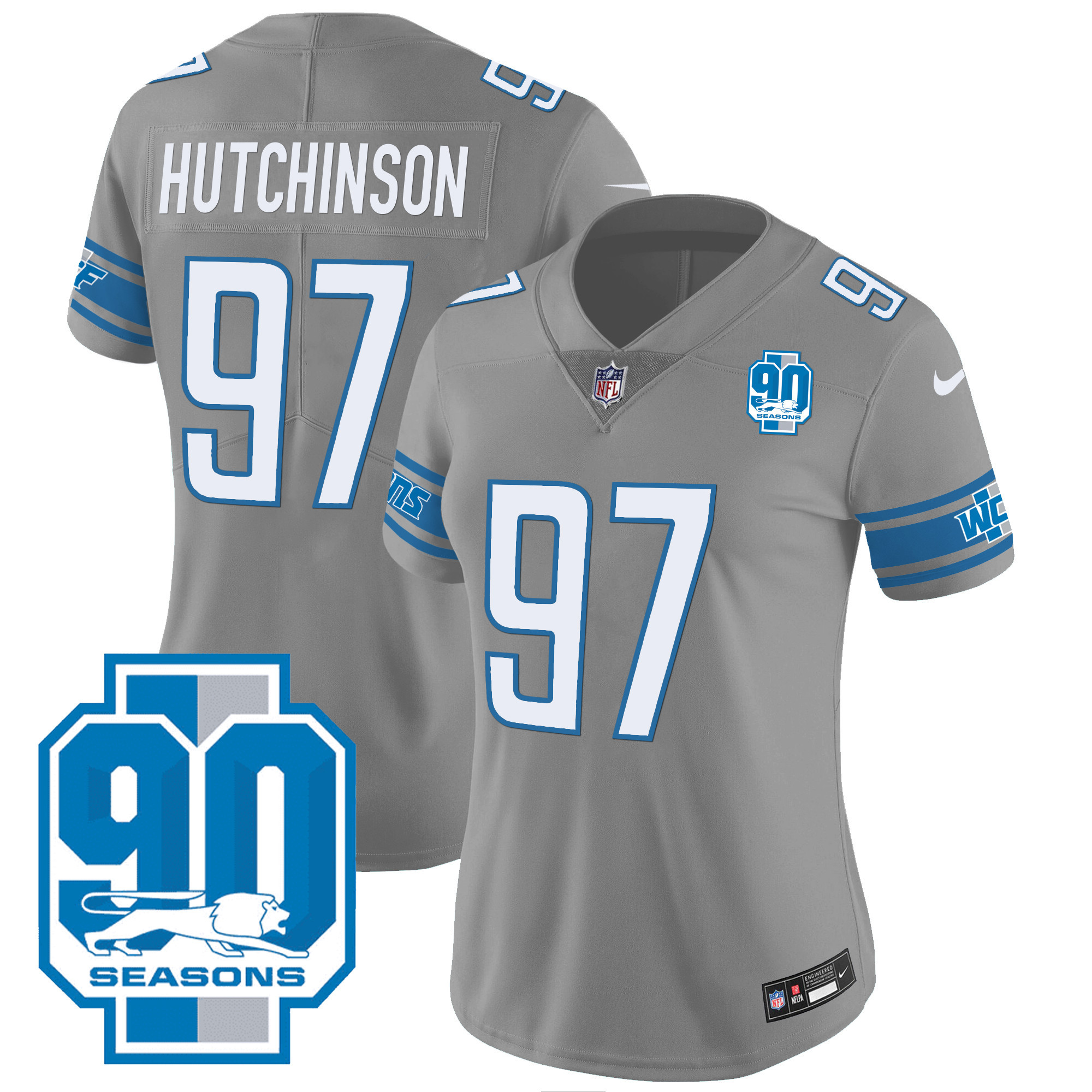 Women's Detroit Lions 90th Year Patch Jersey - All Stitched - Image 25