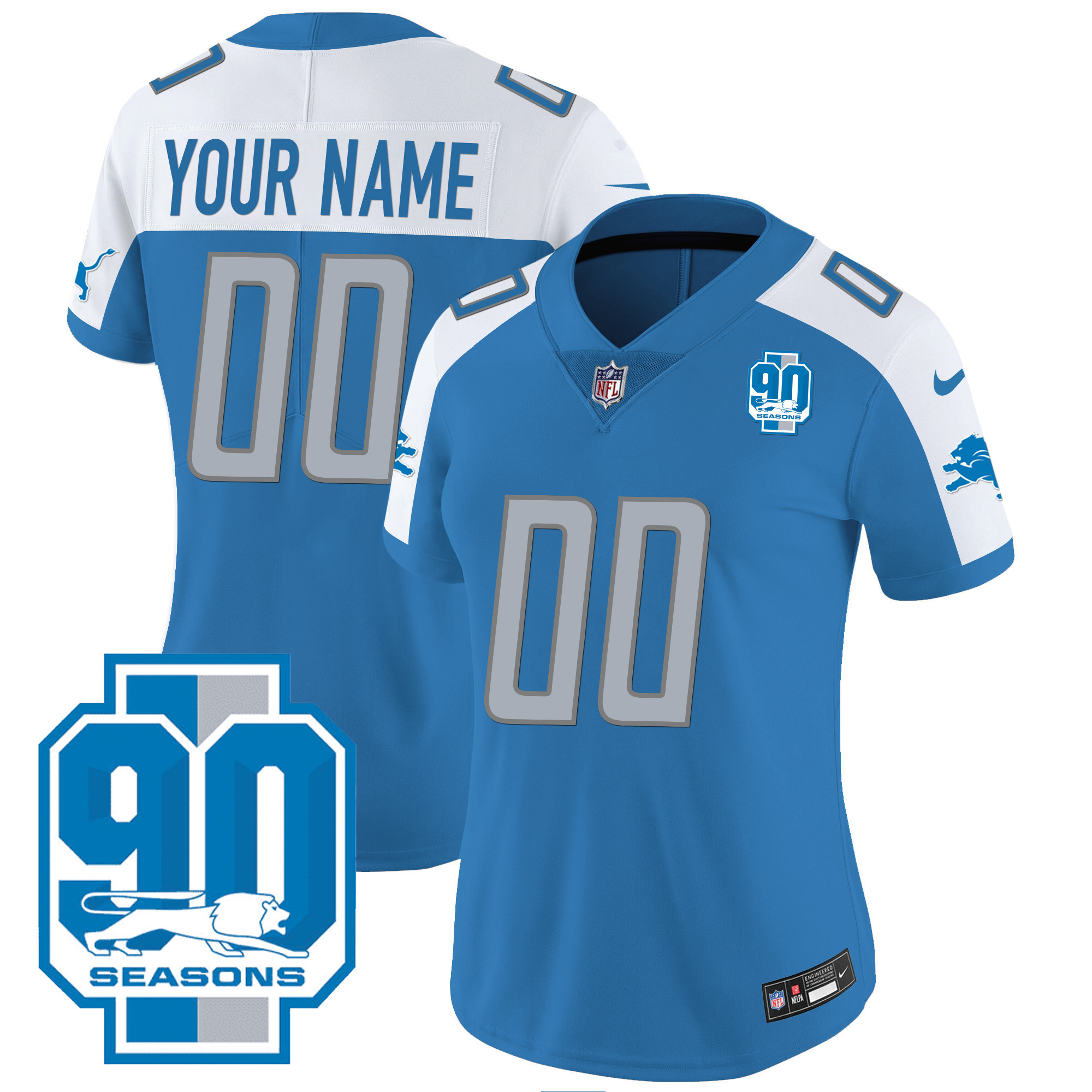 Detroit Lions 90th Year Patch Custom Jersey - All Stitched - Image 7