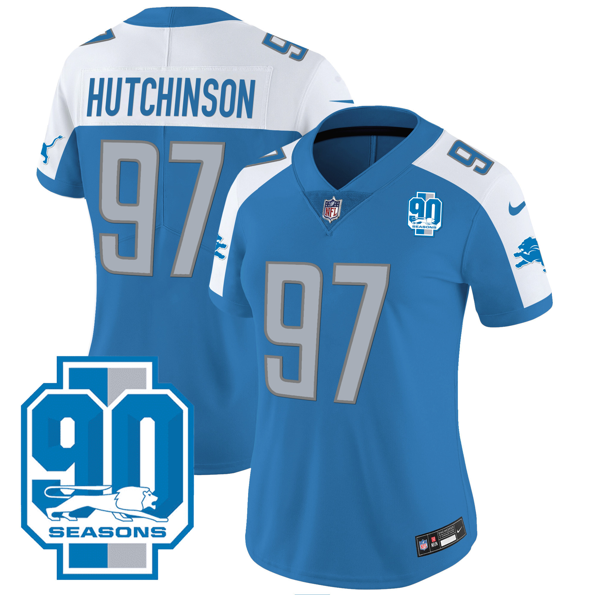 Women's Detroit Lions 90th Year Patch Jersey - All Stitched - Image 7