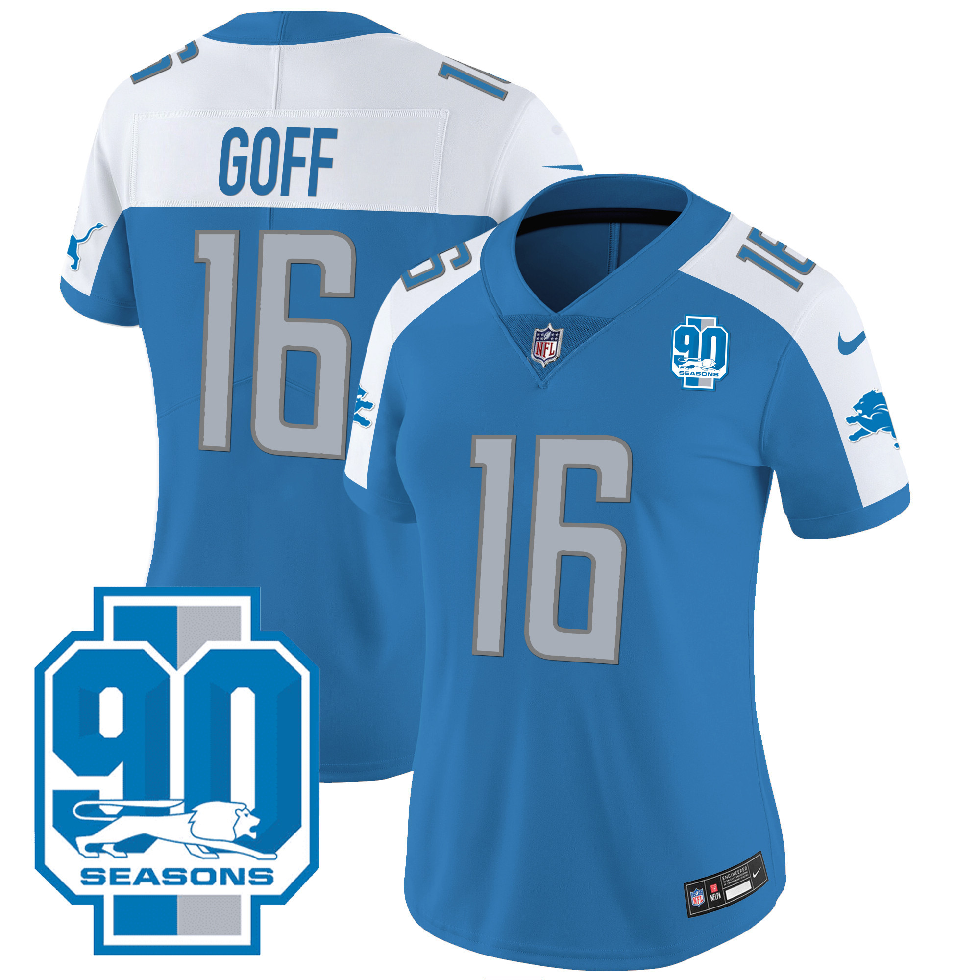 Women's Detroit Lions 90th Year Patch Jersey - All Stitched - Image 8