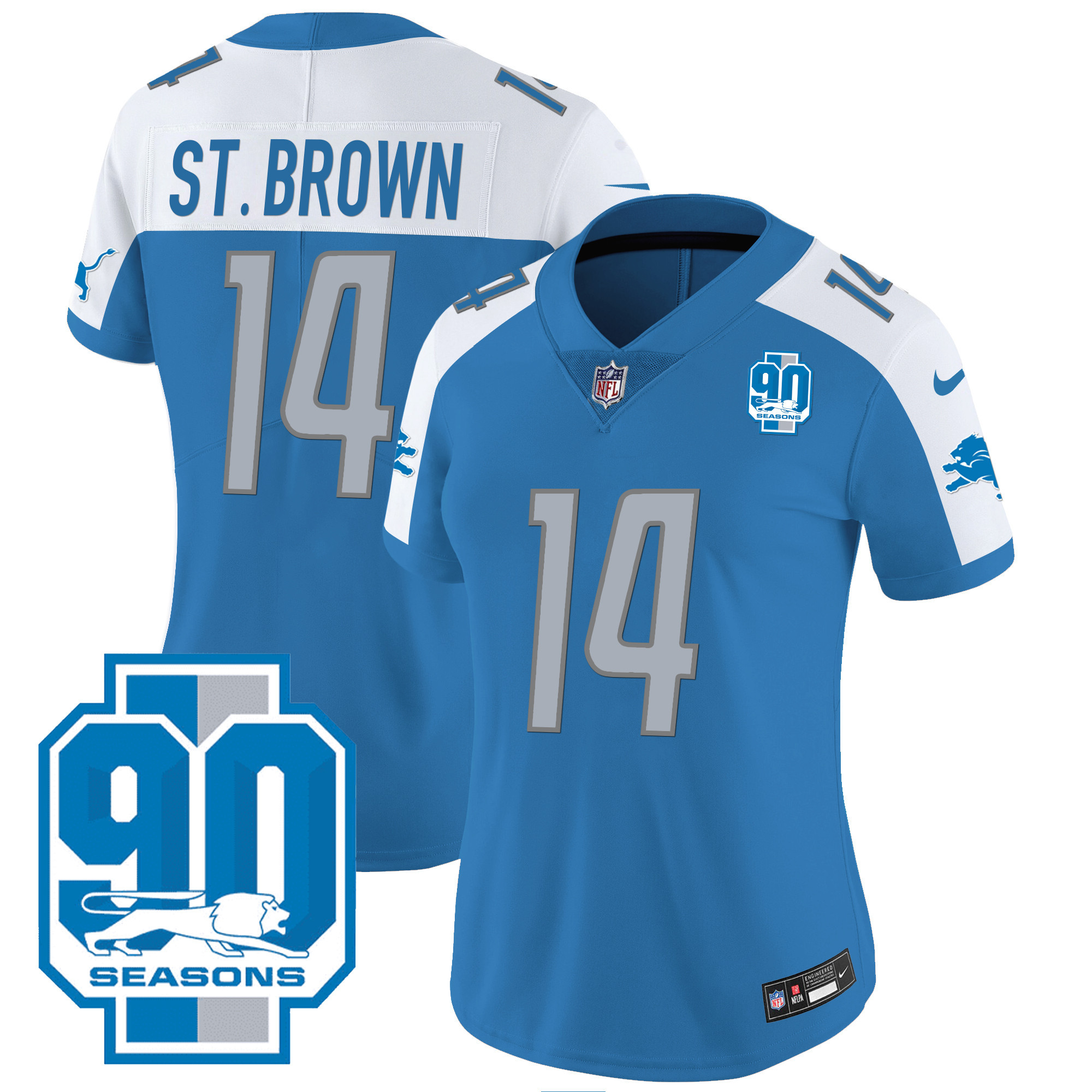 Women's Detroit Lions 90th Year Patch Jersey - All Stitched - Image 9