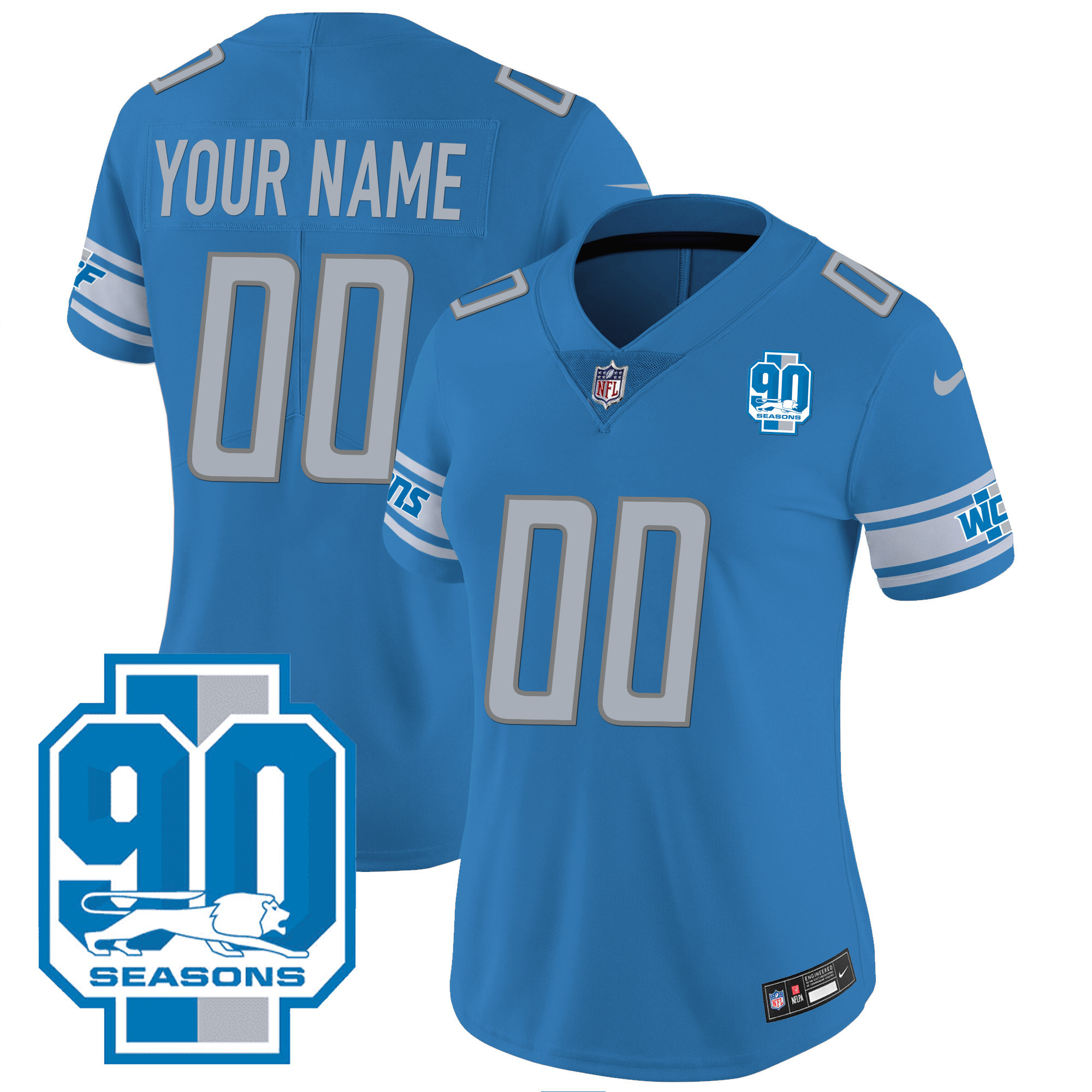 Detroit Lions 90th Year Patch Custom Jersey - All Stitched - Image 9