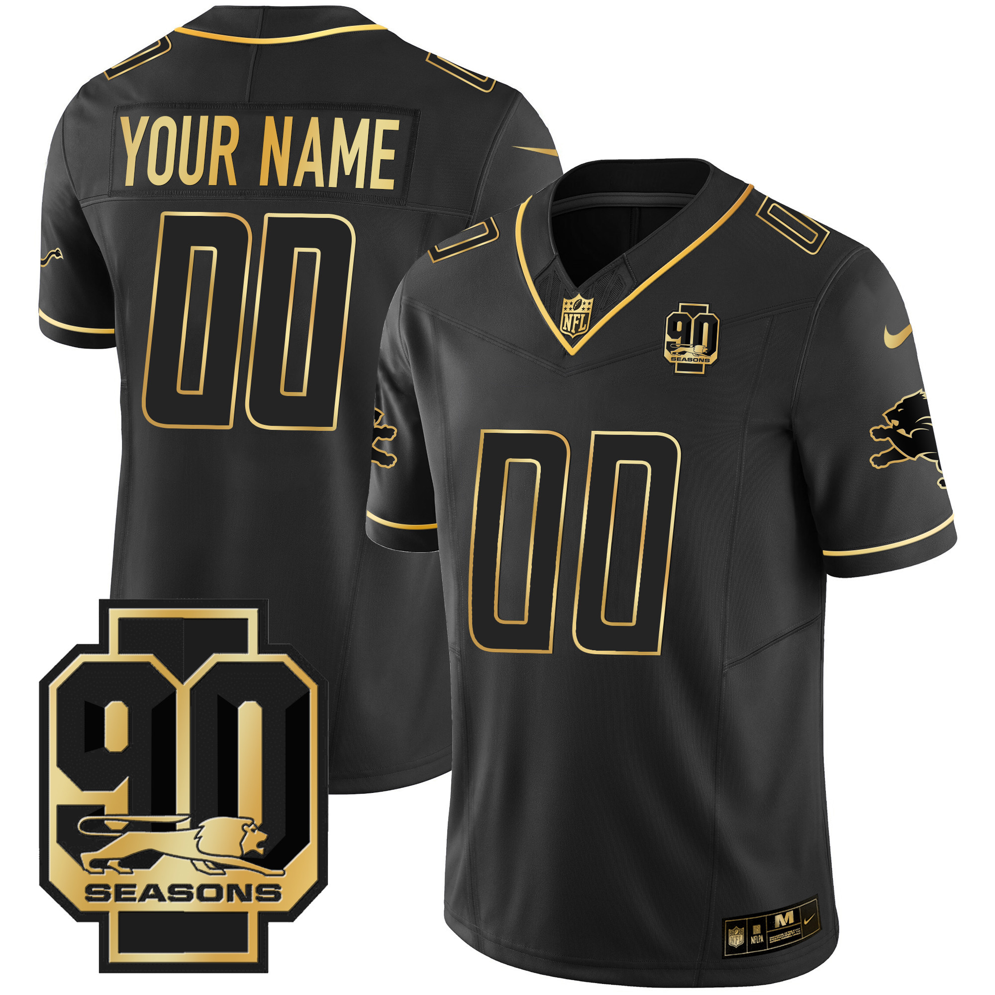 Detroit Lions 90th Year Patch Gold Custom Jersey - All Stitched - Image 3