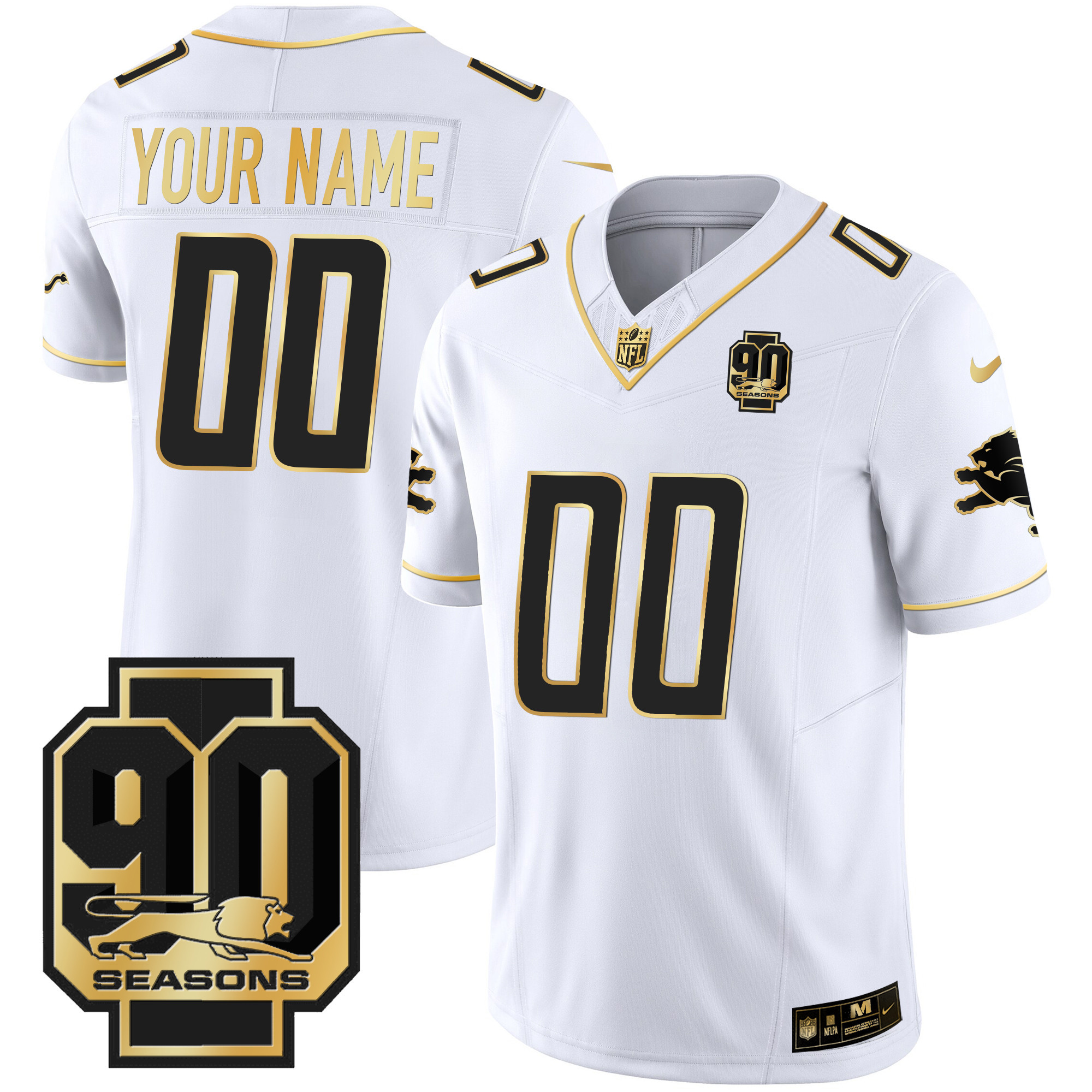 Detroit Lions 90th Year Patch Gold Custom Jersey - All Stitched - Image 4