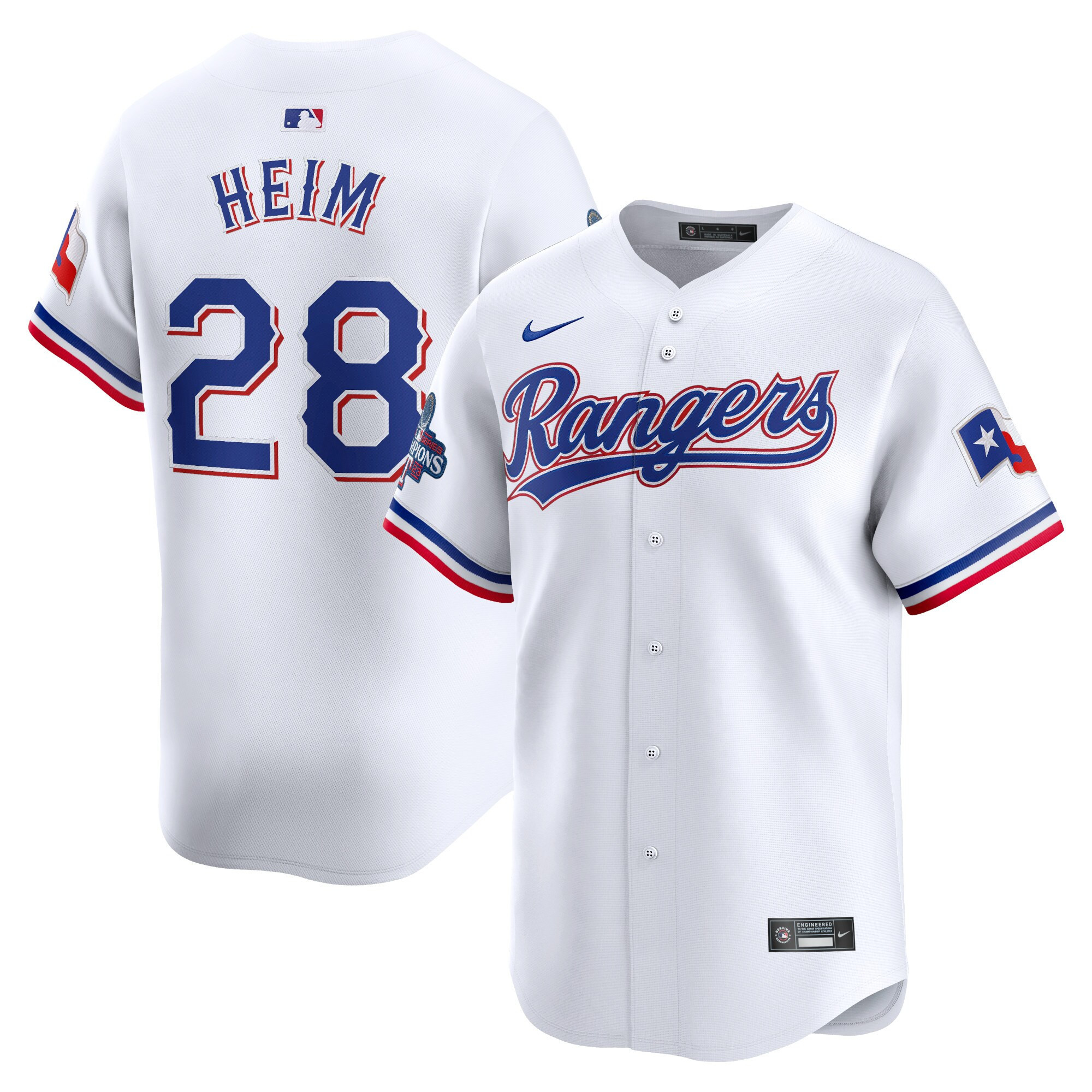 Texas Rangers Home 2023 World Series Champions Limited Jersey - White - All Stitched - Image 5