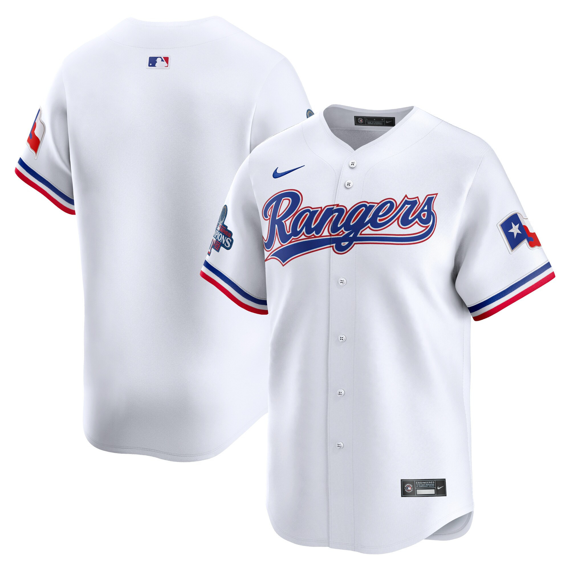 Texas Rangers Home 2023 World Series Champions Limited Jersey - White - All Stitched - Image 7