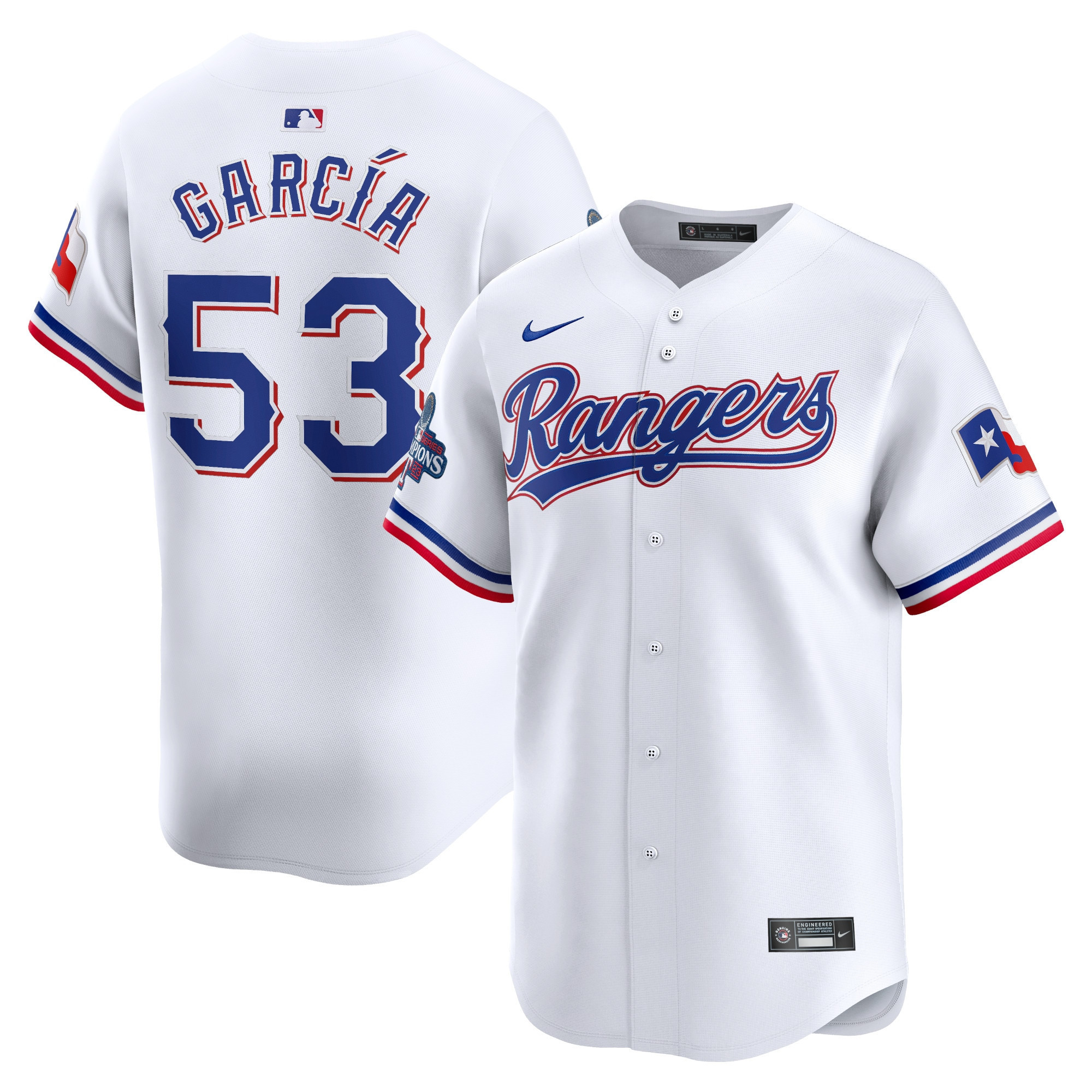 Texas Rangers Home 2023 World Series Champions Limited Jersey - White - All Stitched - Image 3