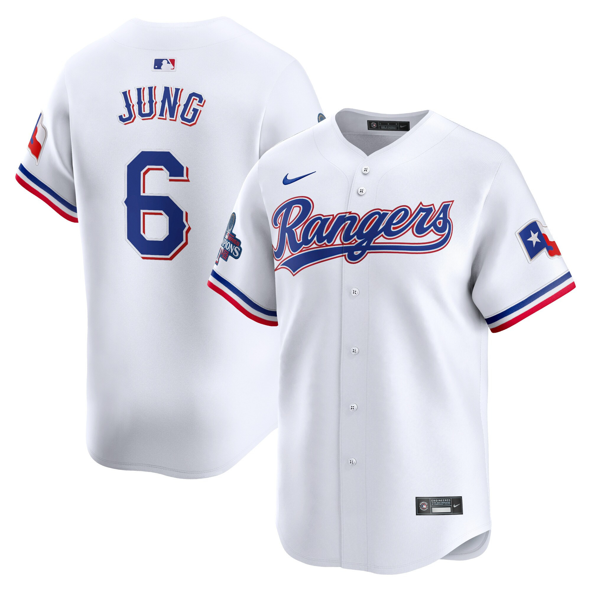 Texas Rangers Home 2023 World Series Champions Limited Jersey - White - All Stitched - Image 4