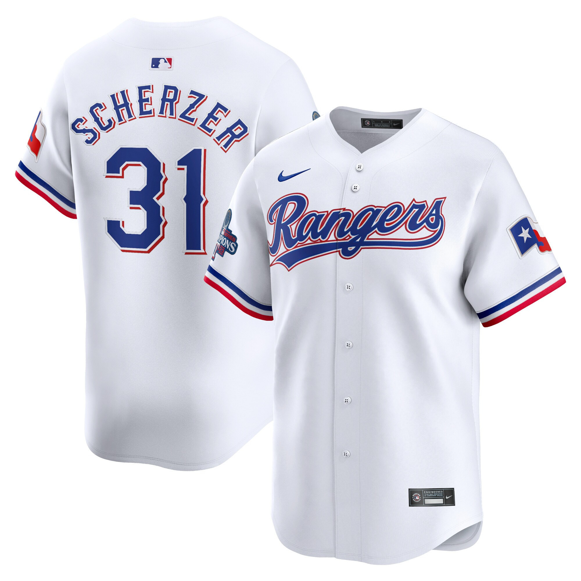Texas Rangers Home 2023 World Series Champions Limited Jersey - White - All Stitched - Image 6