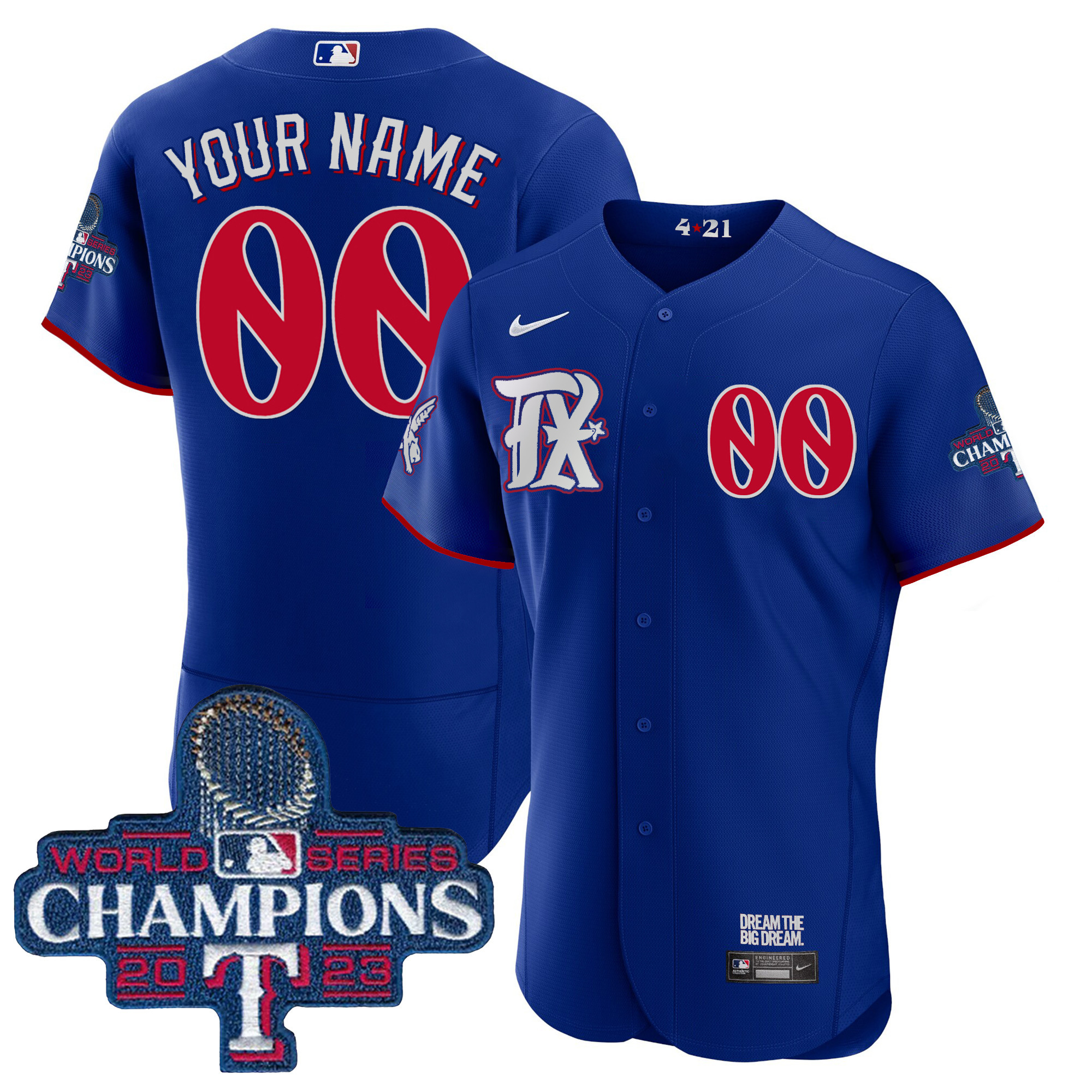 Texas Rangers 2023 World Series Champions City Connect Flex Base Custom Jersey - All Stitched - Image 2