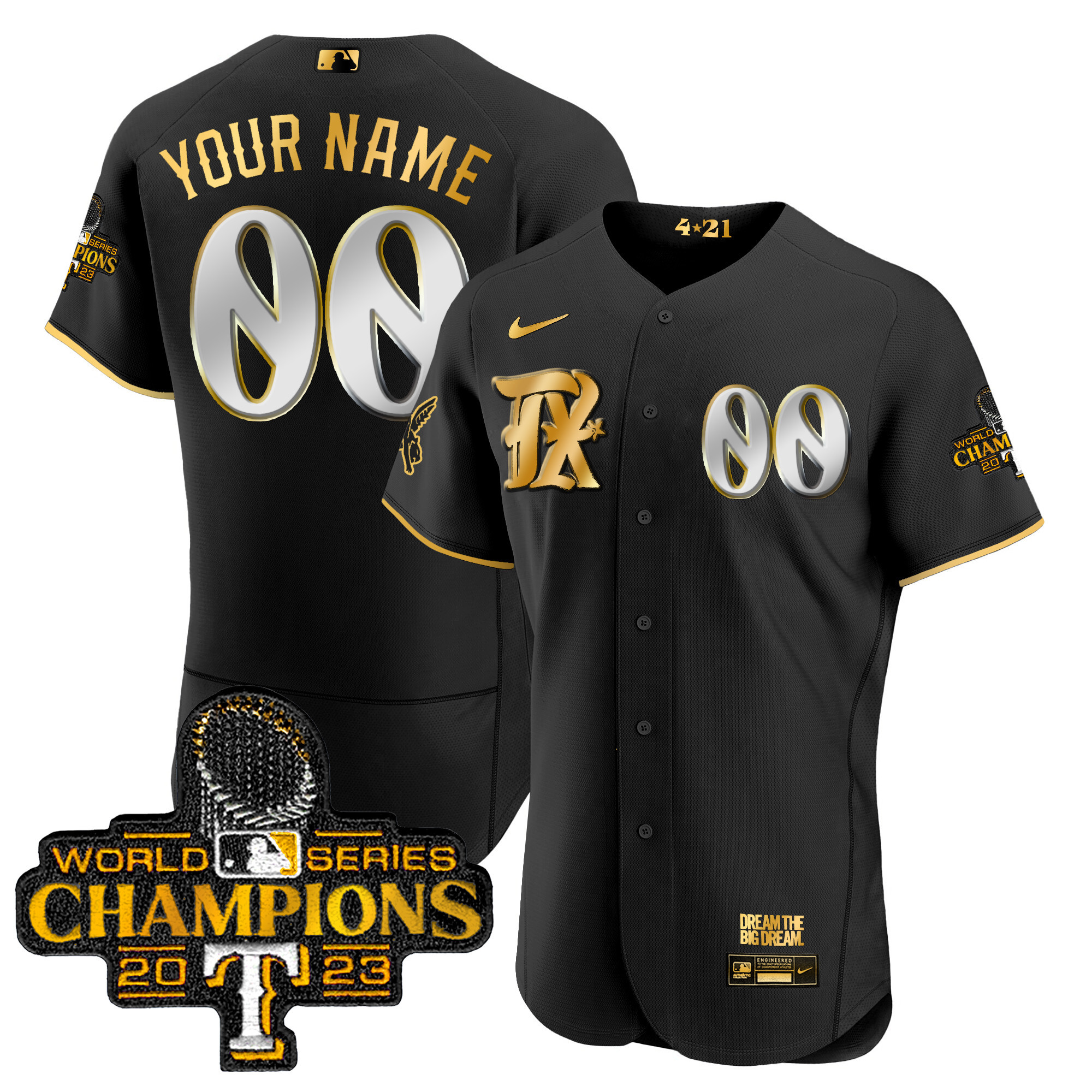 Texas Rangers 2023 World Series Champions City Connect Flex Gold Custom Jersey - All Stitched