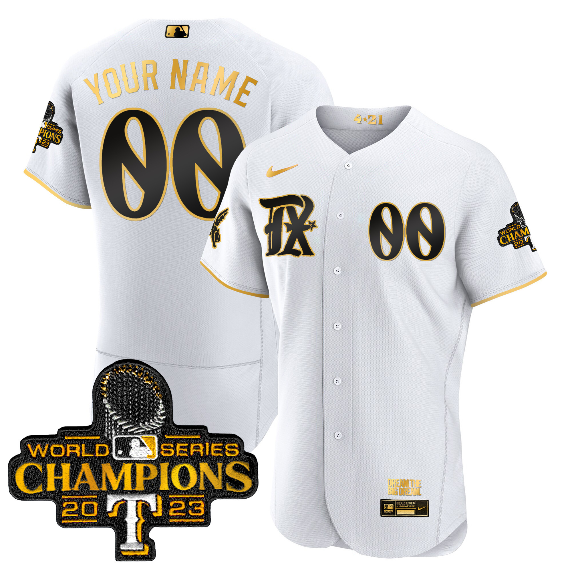 Texas Rangers 2023 World Series Champions City Connect Flex Gold Custom Jersey - All Stitched - Image 2