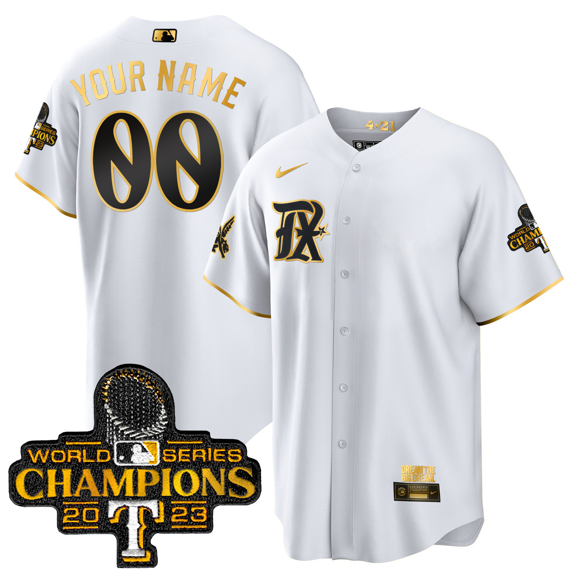Texas Rangers 2023 World Series Champions City Connect Cool Gold Custom Jersey V2- All Stitched - Image 4