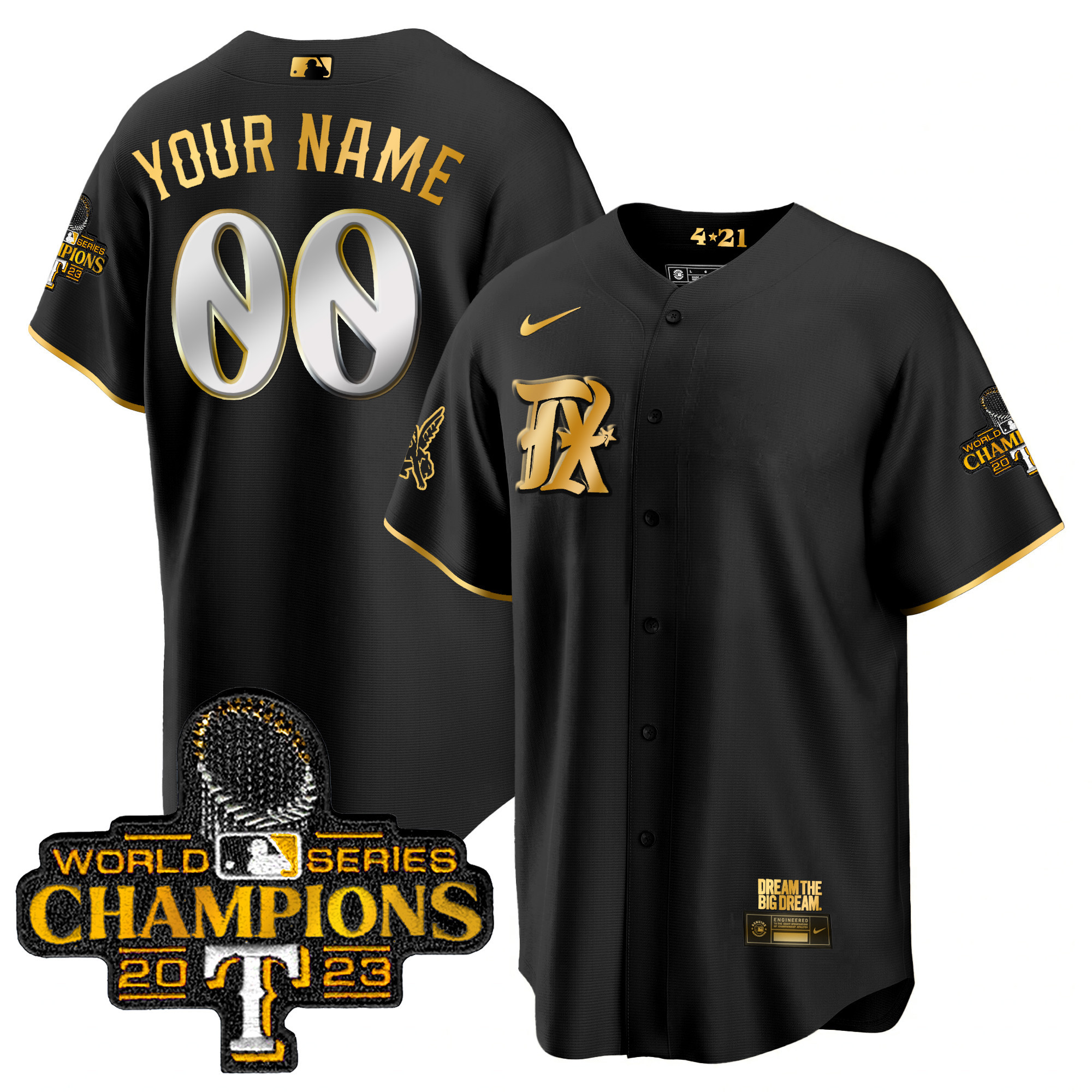 Texas Rangers 2023 World Series Champions City Connect Cool Gold Custom Jersey V2- All Stitched - Image 3