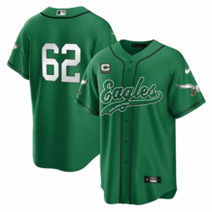 #62 Philadelphia Eagles Kelly Green Baseball Jersey - All Stitched