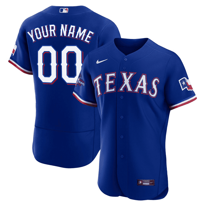 Texas Rangers 2023 World Series Champions Patch Royal Blue Custom Jersey - All Stitched