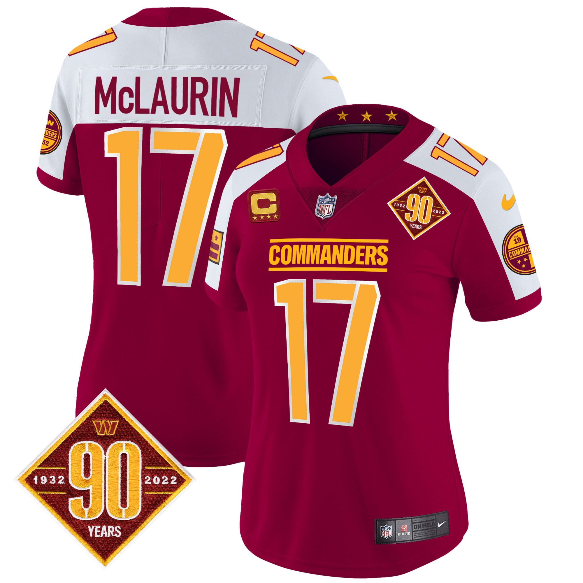 Women's Washington Commanders 90th Anniversary Patch Vapor Jersey - All Stitched - Image 3