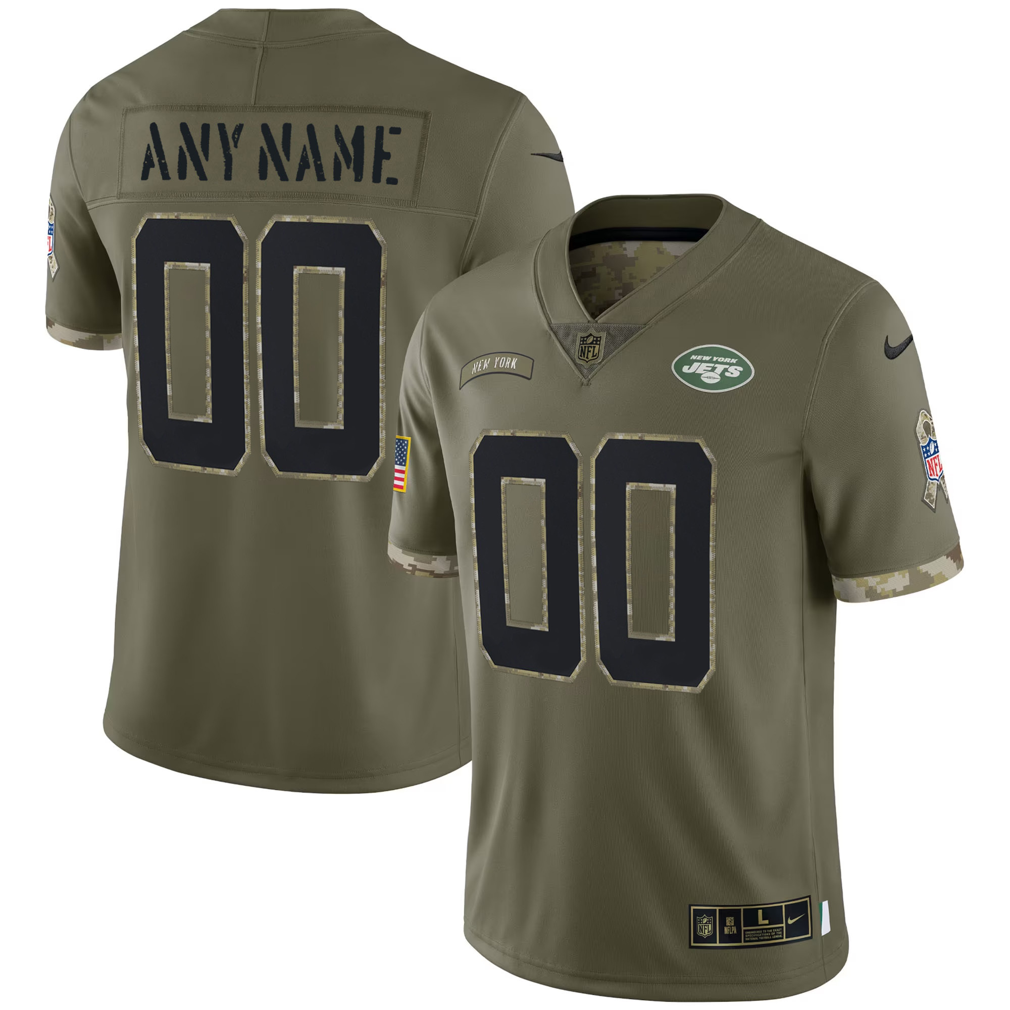 Jets Salute To Service Vapor Custom Jersey - All Stitched