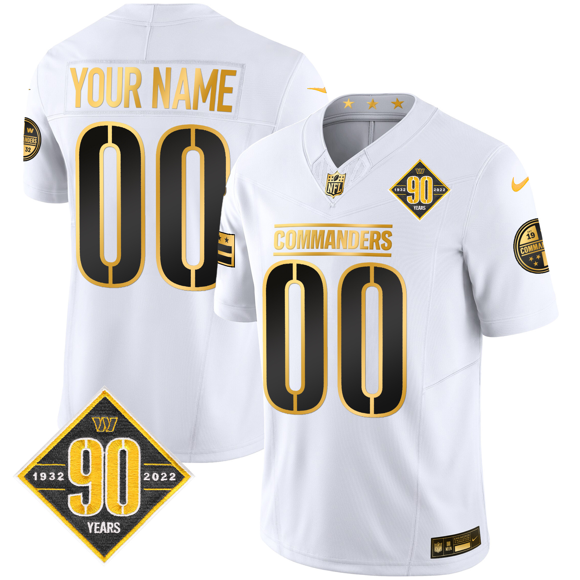 Washington Commanders 90th Anniversary Patch Gold Vapor Custom Jersey - All Stitched - Image 3