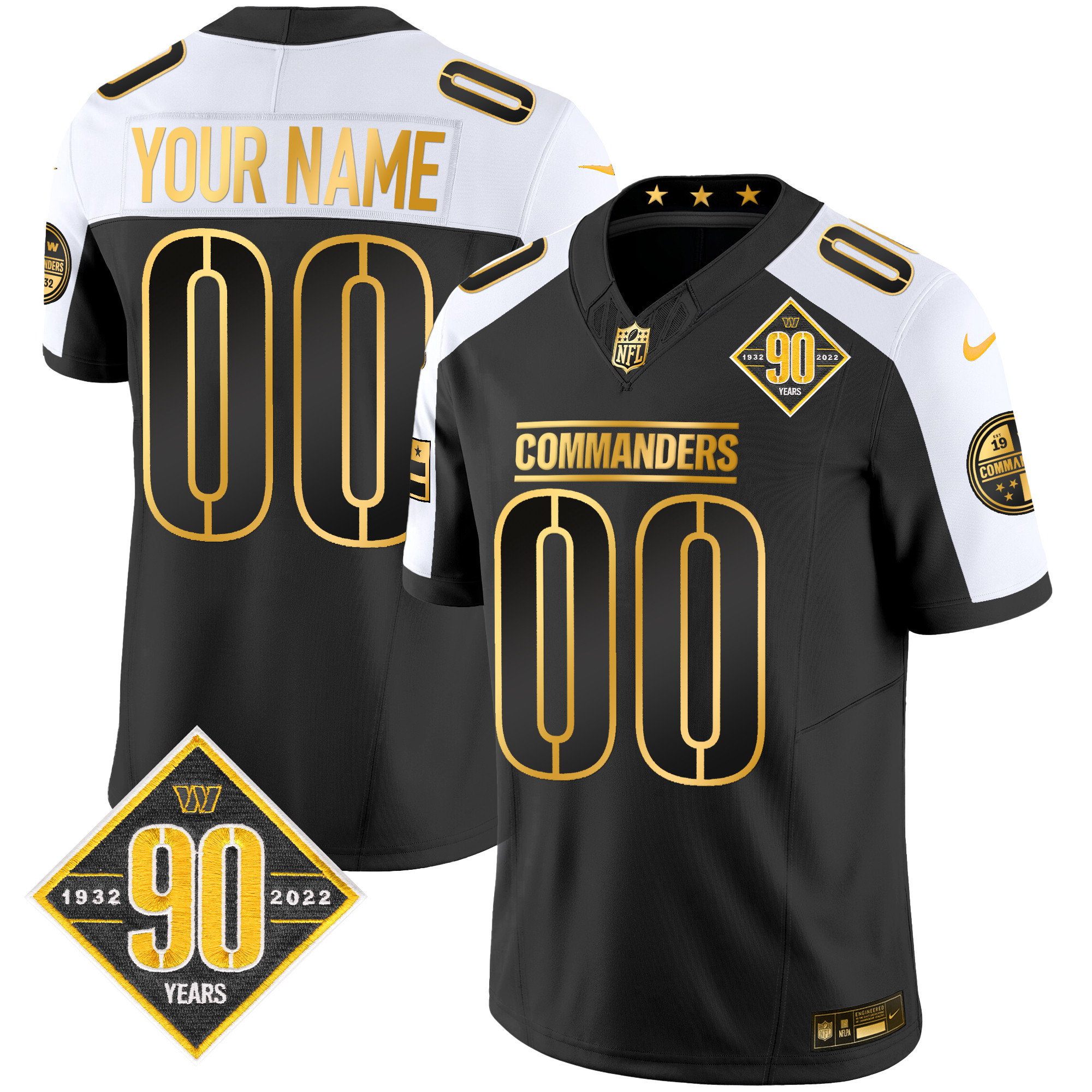 Washington Commanders 90th Anniversary Patch Gold Vapor Custom Jersey - All Stitched - Image 4