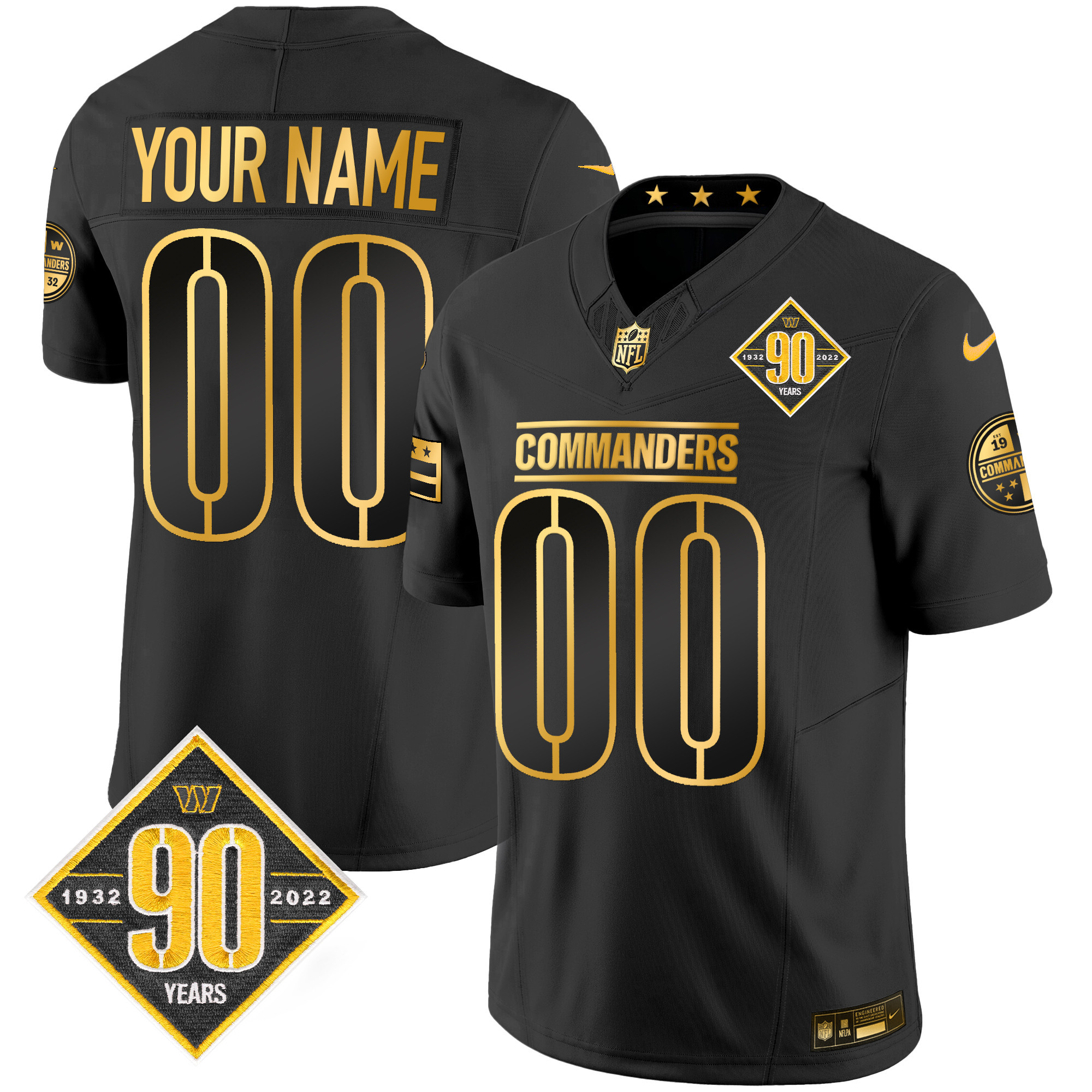 Washington Commanders 90th Anniversary Patch Gold Vapor Custom Jersey - All Stitched - Image 2
