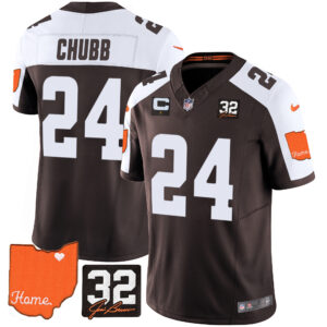 Men's Browns #32 Jim Brown Memorial & Home Patch Jersey V2 - All Stitched