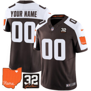 Browns #32 Jim Brown Memorial & Home Patch Custom Jersey V2 - All Stitched