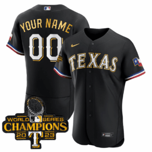 Texas Rangers 2023 World Series Champions Flex Base Gold Trim Custom Jersey - All Stitched