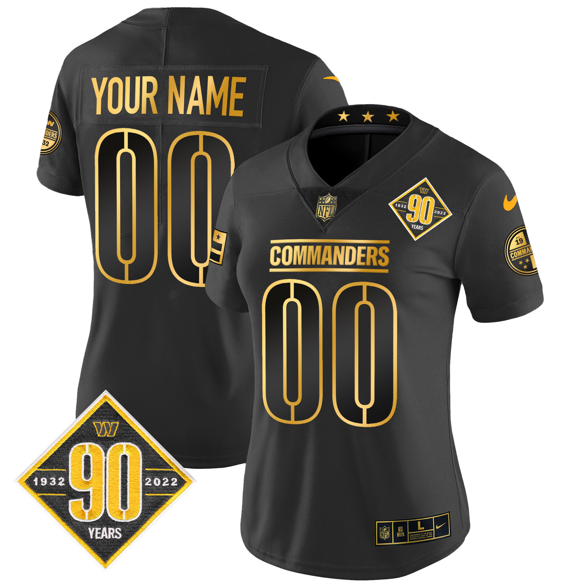 Washington Commanders 90th Anniversary Patch Gold Vapor Custom Jersey - All Stitched - Image 6